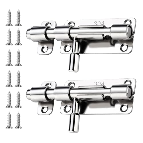SMLOPLOM Türriegel, 2 Stück Schieberiegel, Edelstahl Schiebeschloss, Rostfrei und Korrosionsbeständig Riegelschloss, für Türen und Fenster, Silber