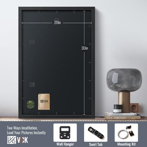 Image of VCK 20x30 Frames - Black, Wide Border Solid Wood Poster Frame, Display Pictures in Horizontal and Vertical, for Home, Office, Gallery, Woodgrain Series, Wall Hanging, 2 Pack