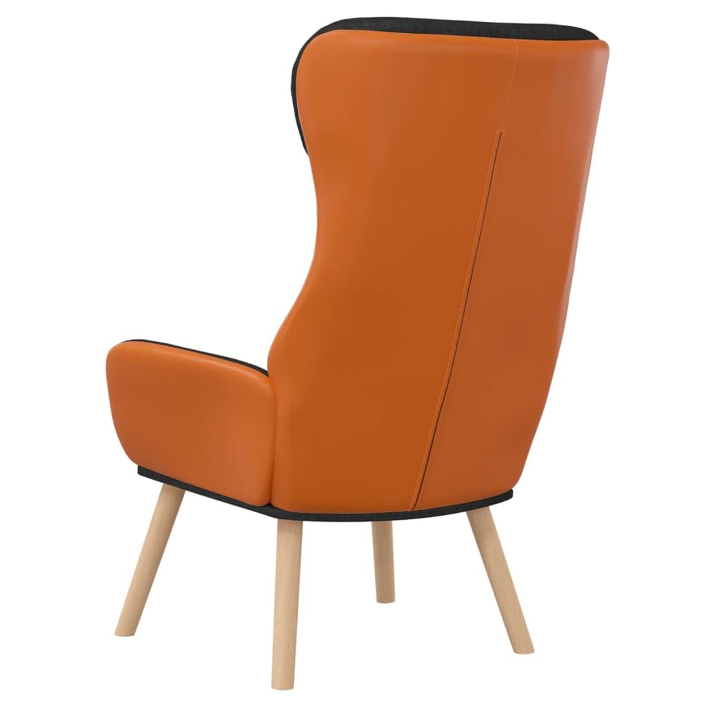 Poltrona relax nera con tessuto e rivestimento in PVC, spessa imbottita, telaio in metallo e gambe in legno massiccio di caucciù, sedia da soggiorno stabile con braccioli per un riposo