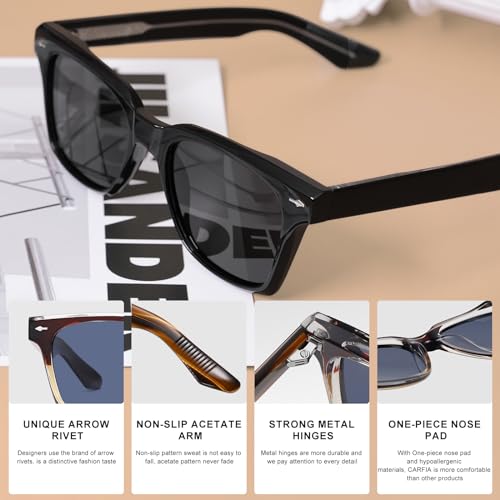 Image of CARFIA Retro Polarized Sunglasses For Men UV400 Protection Chunky Square 90s Style Trendy Classic Glass