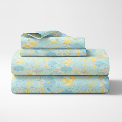 Image of haus & kinder 100% Cotton Single Bedsheet with 1 Pillow Cover | 120 TC Kids Single Bedshet | Size 88 inch by 58 inch | Blue Bell Blooms