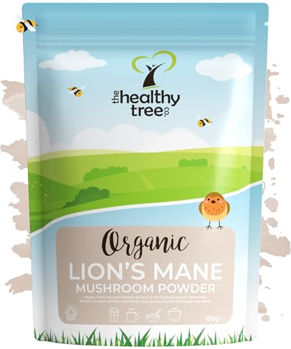 Organic Lions Mane Mushroom Powder 100g by TheHealthyTree Company - Cognitive Function & Focus Support Vegan Non-GMO for Use in Lionsmane Complex Mushroom Coffee