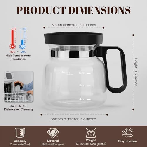 16 Oz Glass Coffee Pot Mug with Spill Proof Lid, Heatproof Clear Cup for Travel & Office, Gift for Coffee Lovers (1 Pack) - Image 4