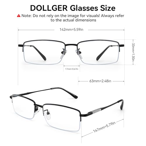 Image of Dollger Rectangle Blue Light Glasses for Men Metal Anti Bluelight Blocking Glasses for Computer Fashion Eyeglasses Small Half