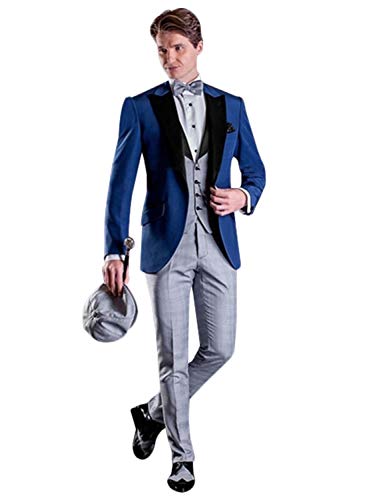Costumes 3 pièces homme smoking de mariage à revers en pointe noir