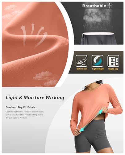 Image of Soothfeel Lightweight Long Sleeve Workout Tops for Women Gym Running Shirts