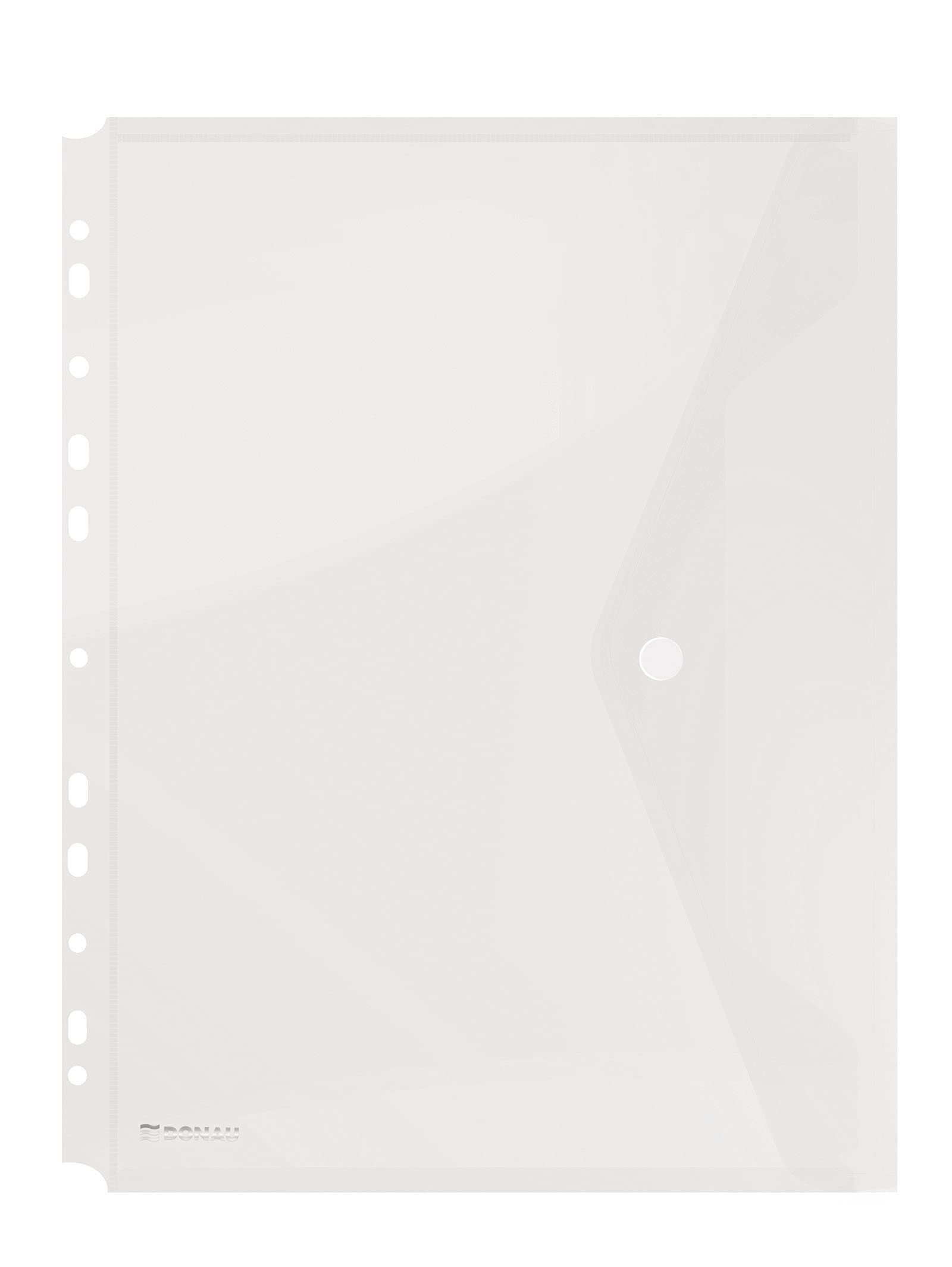 Envelope Wallet DONAU Press Stud PP A4 200 Micron Perforated Clear/Document Archiving/Type-Envelope/Kind-with Press Stud/Material-PP/Colour-Transparent/Format-A4 / Thickness (mm)-200
