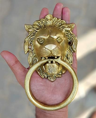 5" Brass Lion Door Knocker - Exquisite Handcrafted Brass Lion Mouth Door Knocker for Home Décor and Door Accessories