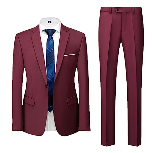 Men's Casual Suit Suit Pants 2-Piece Set Men's Solid Color Wedding Two Button Suit Suit Pants Casual Business Dress