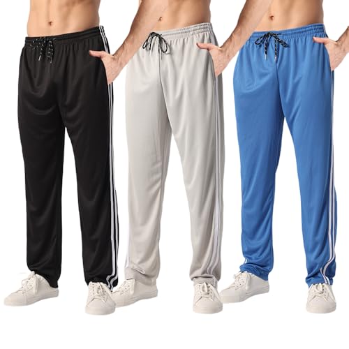 ZH 3‑Pack Men’s Open Bottom Joggers, Lightweight Athletic Sweatpants