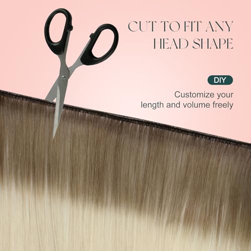 Image of Easyouth 22 Inch Weft Human Hair Extensions Ombre Weft Hair Extensions Human Hair Balayage Ash Brown Fading to Platinum Blonde Human Hair Extension Sew in Add Length and Volume 100G