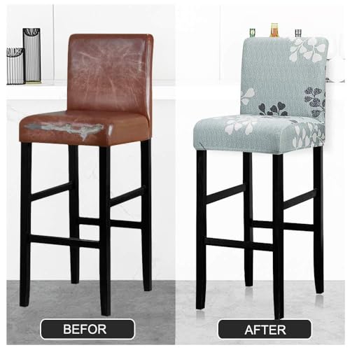 Image of Lellen Bar Stool Chair Covers Set of 2,Jacquard Bar Stool Cover Barstool Covers Slipcovers Stretch Bar Stool Covers with Backs Bar Stool Protector Covers for Kitchen Dining Room Counter Island