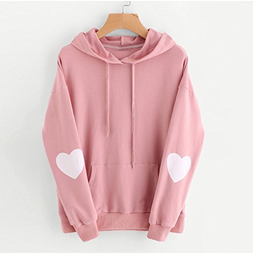 IEason,Womens Long Sleeve Heart Hoodie Sweatshirt Jumper Hooded Pullover Tops Blouse (3XL, Pink)