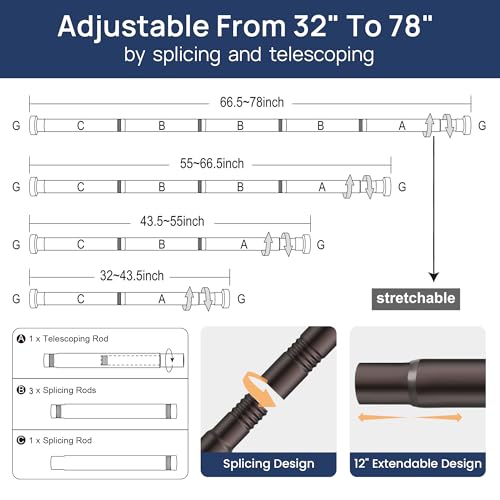 Image of ENJOYBASICS 2 Pack Tension Curtain Rod, 32-78 inch Adjustable, Stable, Bronze | Secure Hold with Strong Spring & Non-Slip Ends, No-Drill, No Tools, Sag-Resistant, Waterproof, Fits Windows, Showers & Closet