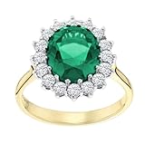 Old English Jewellers 9ct Yellow Gold on Silver Emerald Cluster Ring Sizes J - V (T)
