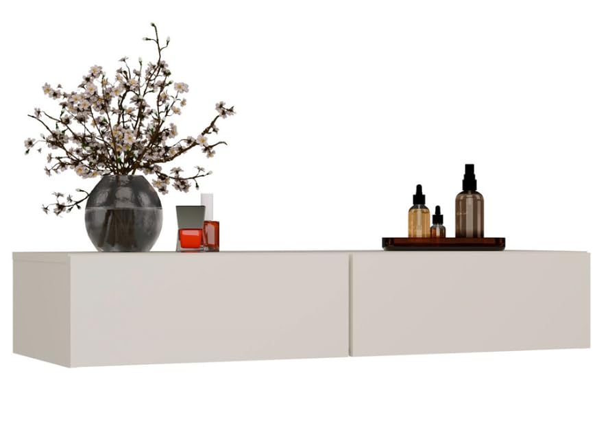 BDW MIKA Coiffeuse murale, 110 x 40 x 20 cm, 2 tiroirs, Blanc cachemire, montage mural, pour chambre, salle de bain, couloir (Cachemire)
