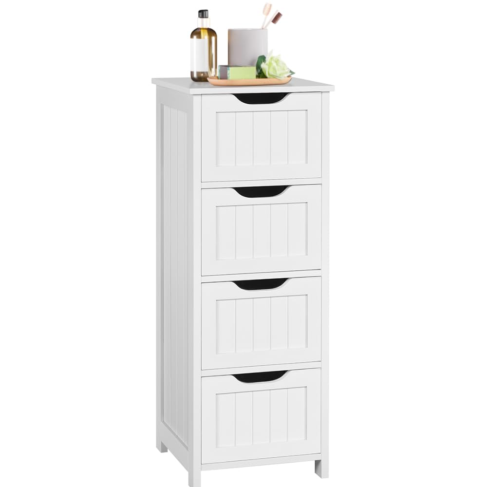 Yaheetech Mobile da Bagno Cassettiera con 4 Cassetti Armadio Autoportante Mobiletto Ausiliario Bagno Salvaspazio 30 x 30 x 82 cm Bianco