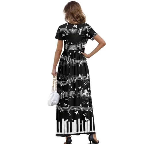 Womens Maxi Summer Dress with Pockets Crew Neck Casual Short Sleeve Sundress Trendy A Line Long Dresss Size S-4XL2