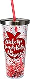 Spoontiques Teacher Glitter Cup w/Straw, 1 Count (Pack of 1), Red