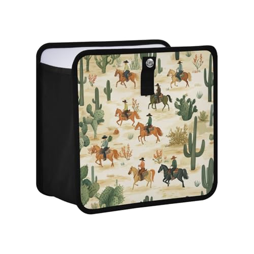Image of Car Trash Can Organizer Bin with Adjustable Strap for Back Front Seat Console Waterproof Leakproof Collapsible Portable 11 Inch Cute Cacti Desert Cowboys Horses