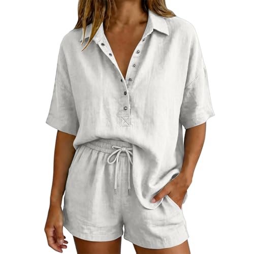 Short Sets for Women over 50 Cotton Linen 2 Piece