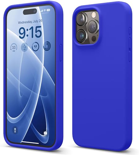 elago Compatible with iPhone 15 Pro Max Case Liquid Silicone Case Full Body Protective Cover Shockproof Slim Phone Case Anti-Scratch Soft Microfiber Lining 6.7 inch (Cobalt Blue)