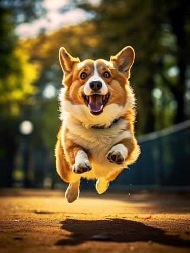 大人の塗り絵キット 数字油絵 ナンバーペイント 油絵風アート (40x50cm フレームなし アクリル絵の具フルセット) | 初心者向け簡単DIY リラックスぬりえ ストレス解消趣味 敬老の日ギフト、コーギーと遊ぶ