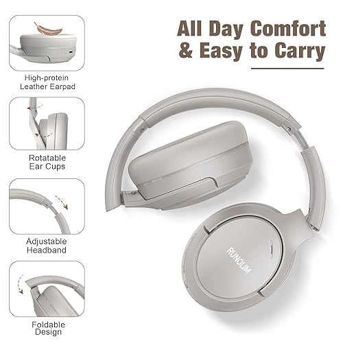 Runolim Hybrid Active Noise Cancelling Headphones, 70H Playtime, Built-In Microphone thumb #4