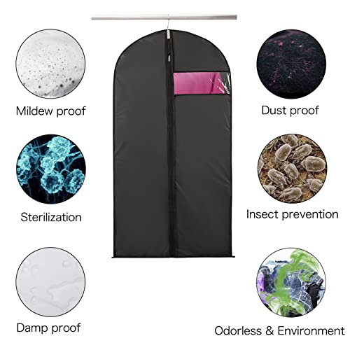 Niviy Suit Bags Garment Covers Moth Proof Clothes Covers Translucent Suit Protector with Zip Waterproof Anti-mite Breathable Garment Protectors, 5pcs 60 * 100cm (Black) - Image 4