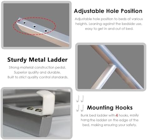 Adjustable Bed Ladder for Adults & Kids, Safe Bunk Ladder with Comfort Pads, Perfect for RVs & Campers - 51in Black Folding Climbing Aid