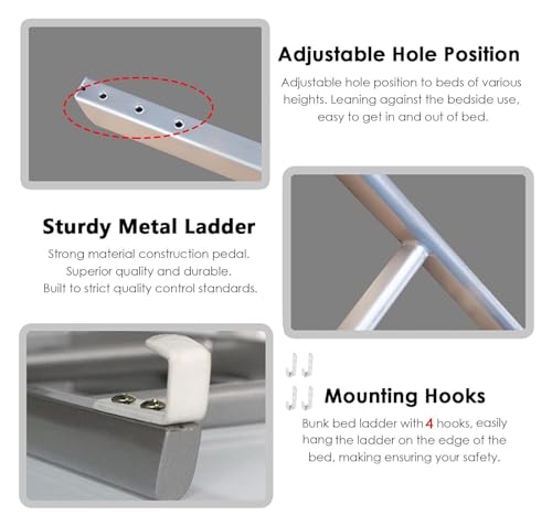 Échelle suspendue avec crochets réglables en métal argenté pour lit double 1.3m - 5