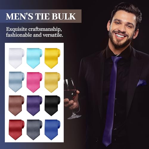 Image of Syhood 6 /12 /24 Pcs Men Ties Set Solid Satin Pure Color Business Formal Necktie Tie 57 inch for Men Occasion Wedding