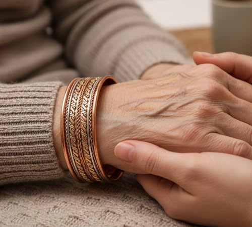 Image of Touchstone copper bracelets | gift for men women |adjustable 100% pure solid real magnetic jewelry | handmade bracelet set combo | rope braided tibetan bangles.