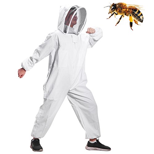 Beekeeping Suit,Super Thick Beekeeping Suit Foldable Fencing Veil Coverall Bee Protecting Suit Smock with Front Zipper (XXL)