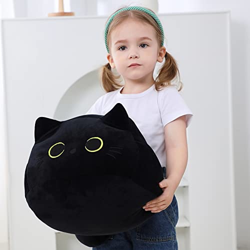 Webingo Black Cat Plush Toy 16'' Black Cat Pillow, Soft Plush Doll Black Cat Stuffed Animal, 3D Black Cat Plushies Pillow Baby Cute Plush Toys Shape Cat Design Sofa Fat Pillow Gifts For Boys Girls #TOP4