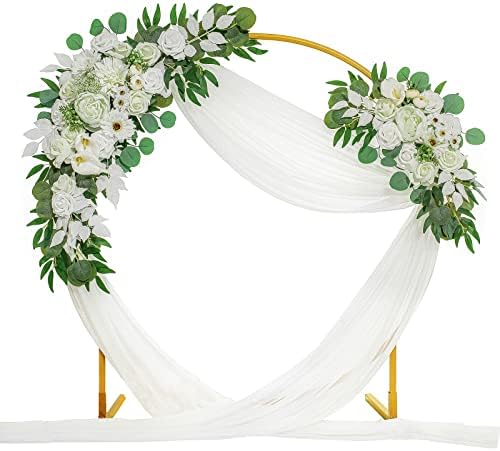 Lisuun Wedding Arch Flowers, Artificial Flowers for Decoration, 2pcs Flower Swag and 1 pcs Semi-Sheer Chiffon Table Runner Swag for Holy and Pure Wedding Ceremony Floral Decor - Pack of 3