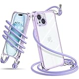 iPhone 15 ケース ショルダー クリア iPhone15 スマホケース アイフォン15 カバー 肩掛け 斜めかけ 縄掛けケース 耐衝撃 透明 TPU 薄型 軽量 携帯ケース 紐付き 斜めがけ 織りストラップ付き ネックストラップ 長さ調整可能 取り外し可能 落下防止 紛失防止 ワイヤレス充電対応 (パープル)