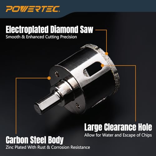 Image of POWERTEC Wet Diamond Hole Saw Kit - 7-Piece Set with Suction Mount Drill Guide, Water Tank & Hose for Wet Drilling in Tile, Porcelain, Granite, Marble, Glass & Ceramics (14908)