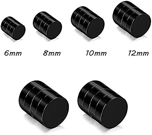 SIISPRI 4-5 Pairs 6-12mm Black Stainless Steel Magnetic Fake Gauges Earring Studs for Men Women Non Pierced Earrings,Hypoallergenic4