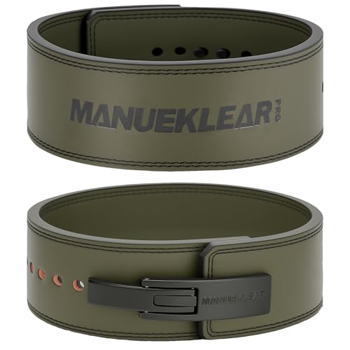 MANUEKLEAR 10mm Thick & 4inch Wide Weight Lifting Belt Lever, Lever Belt Weightlifting for Men and Women, Powerlifting Lever Gym Belt for Squat Deadlift Workout (Green, M(29-35inches))