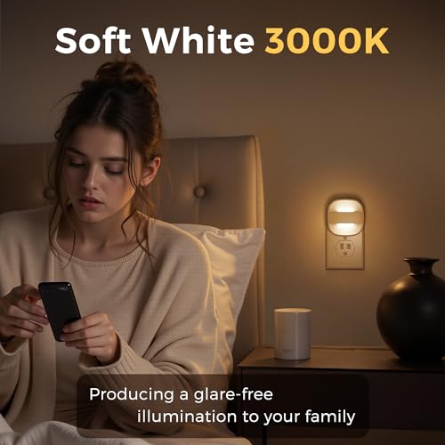 Image of L LOHAS LED Night Lights Plug into Wall,Dusk to Dawn Sensor Night Light | Dimmable Nightlight for Bathroom Night Light, Hallway, Kitchen, 3000K Soft White, 4 Pack