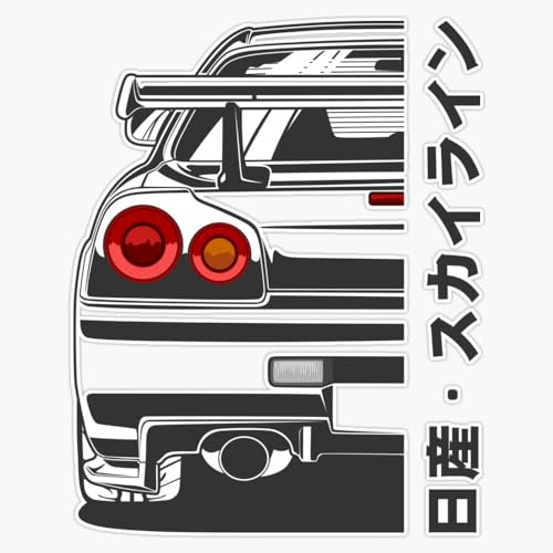 Nissan Skyline R34 GTR Line Art Illustration Window Bumper Sticker Decal 5"
