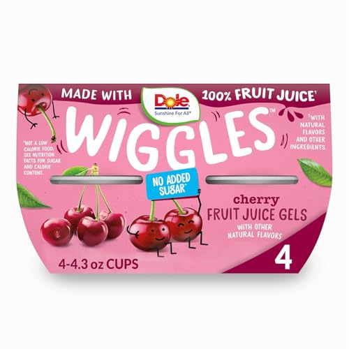 Dole Wiggles No Sugar Added Cherry Fruit Juice Gels Snacks,