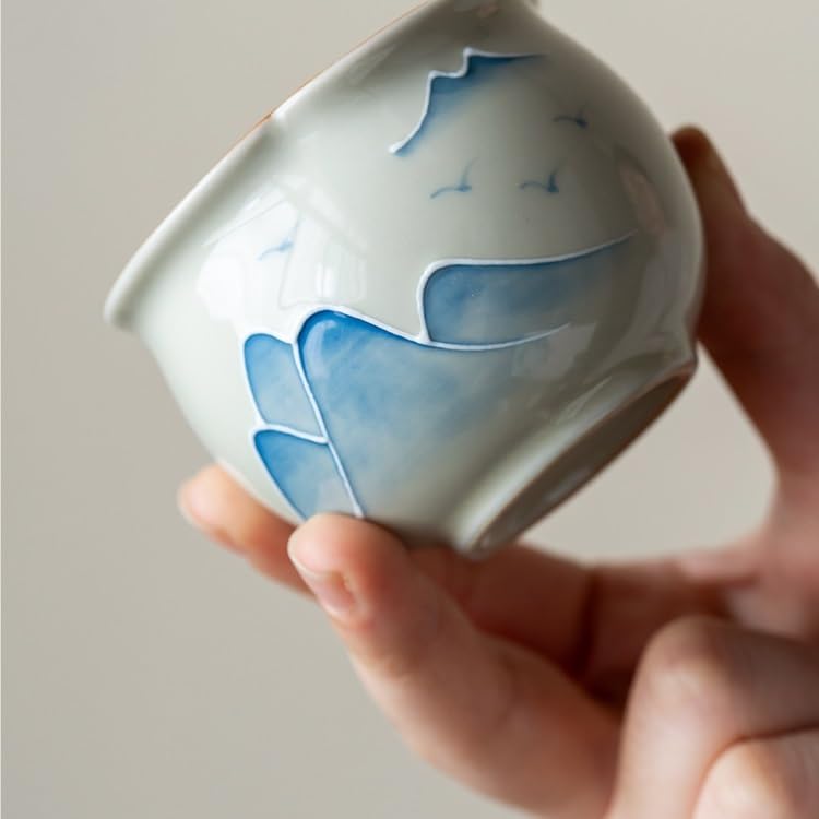LAPADULA Infusore per il Tè Tazza da tè retrò, grande tazza da tè con paesaggio dipinto a mano, tazza da uomo Kung Fu con colore sotto smalto, tazza singola in stile cinese Tazze da Tè