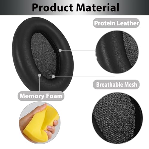 Image of WH-1000XM3 Replacement Ear Pads, Softer Protein Leather Ear Pads Cushions for Sony WH-1000XM3(WH1000XM3) Noise Canceling Headphones with High-Density Mmory Foam, Added Thickness (Black)