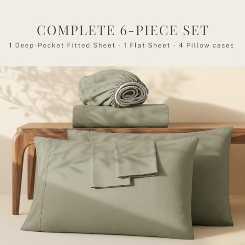 Image of Hearth & Harbor Extra Deep Pocket Sheets - Fits Mattress 18-24 Inches Deep - Extra Deep Pocket Split King Size Sets - 7 Piece Split King Size - Sage