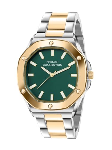 Image of French Connection DUOLUXE Green Dial Stainless Steel Watch and Bracelet for Men - FCB22NTM