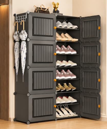 Image of Sunderlook Shoe Rack Plastic for Home- Shoe Stand, Chappal Stand, Professional Multipurpose Foldable Standing Comfort Runner Shoe Rack with Door, Slipper Stand (Grey, 16 Shelf 8 Door)