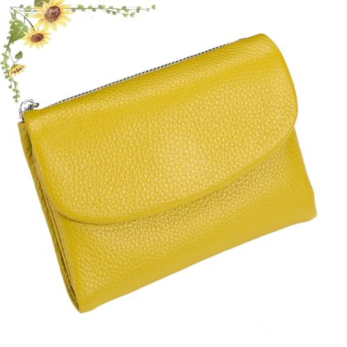 Unisex Pebble Leather Wallet, Genuine Leather Wallets for Women, Compact Bifold Pocket Purse with Money Clip (J)