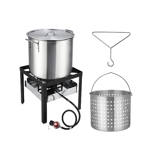 ROVSUN 60QT Turkey Deep Fryer with Basket & Stand, Aluminum Seafood Boil Pot Crawfish Boiler w/ 150000BTU Propane Jet Burner, 10PSI CSA Certified Regulator & Lifting Hook, for Outdoor Cooking